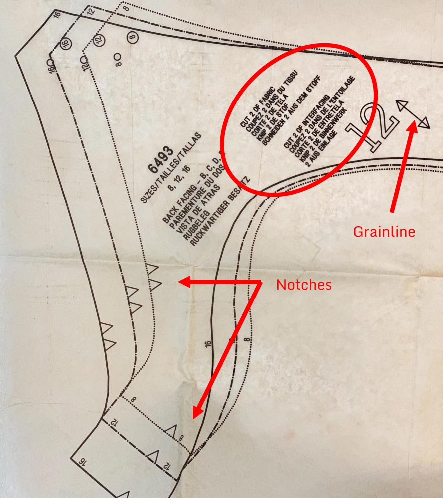 how to read a sewing pattern using notches and grain lines
