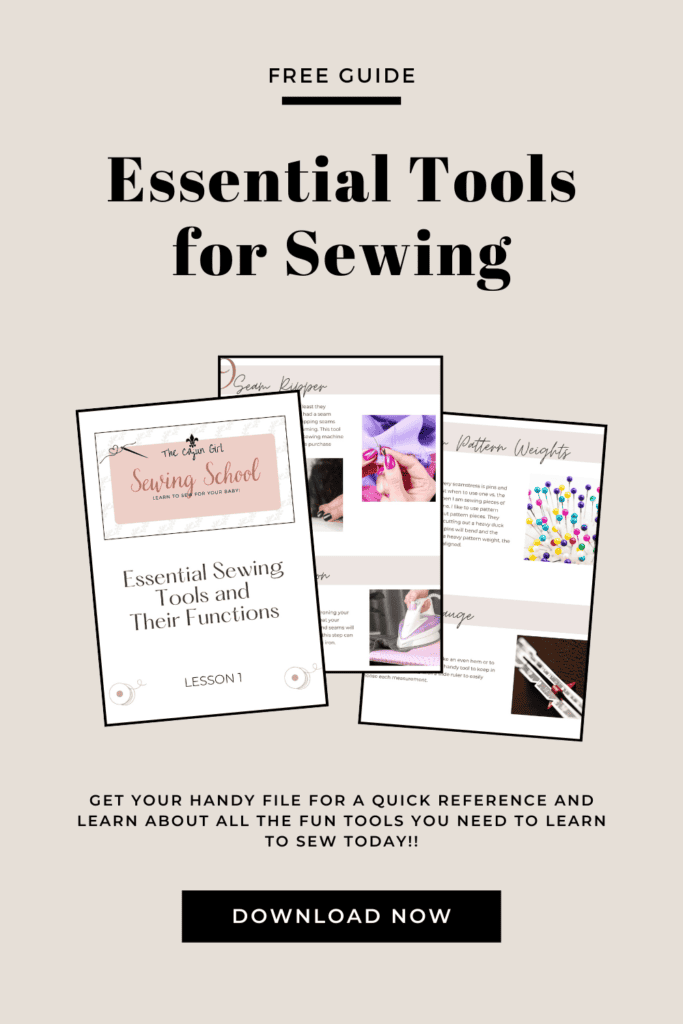 3 pages of essential tools for sewing shown as a free download